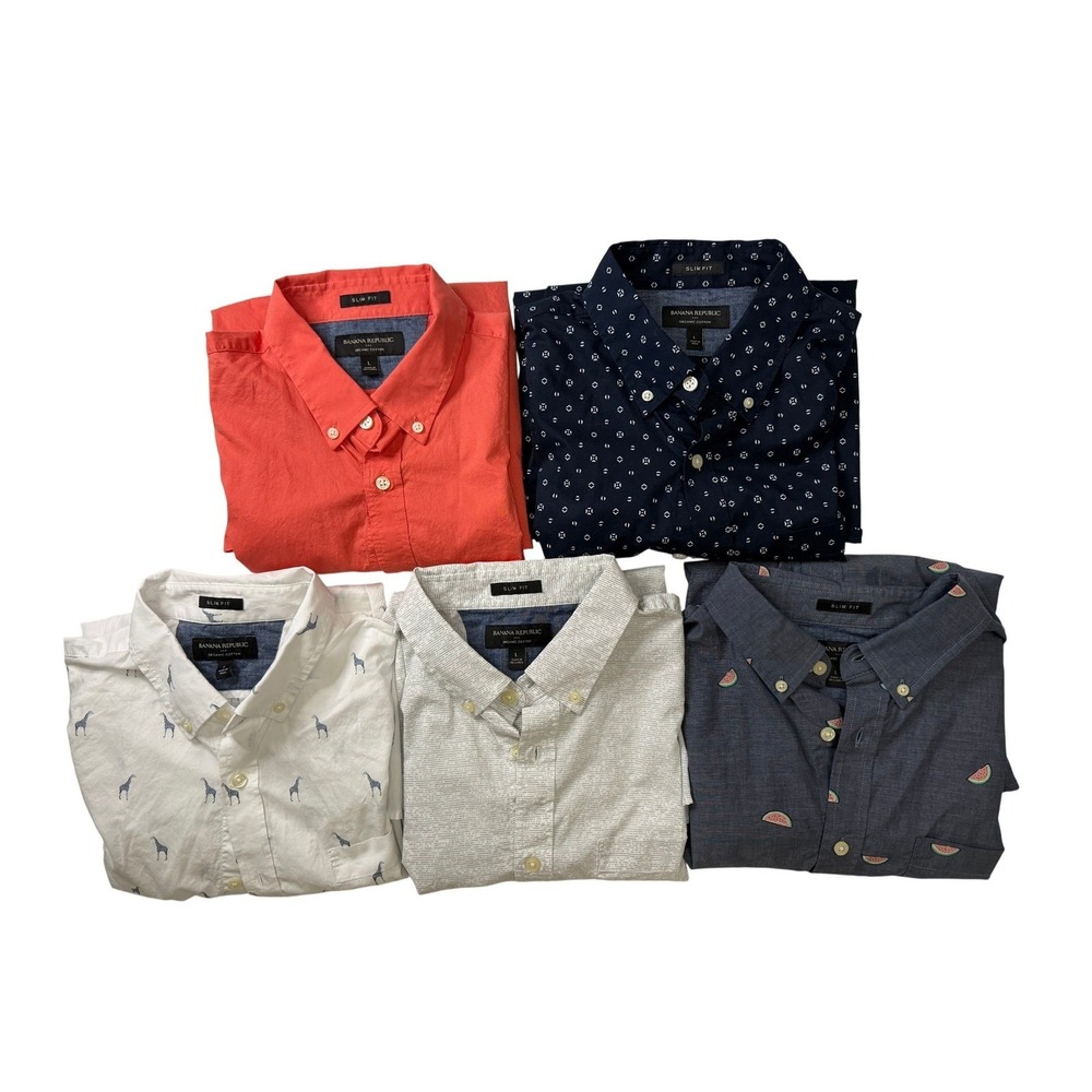 Banana Republic Mens Slim Fit Organic Cotton Short Sleeve Shirt Bundle Large 5pk